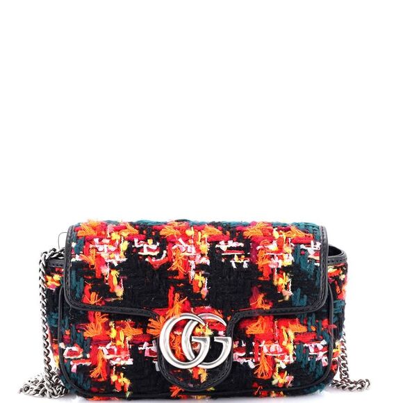 Gucci GG Marmont Flap Bag Tweed Super Mini Black Multicolor